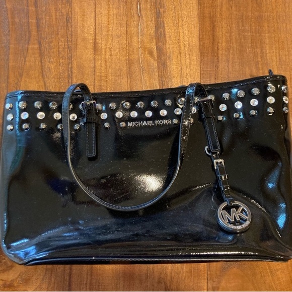 Michael Kors Black Patent Leather Rhinestones Studded Tote good used condition - Picture 4 of 15